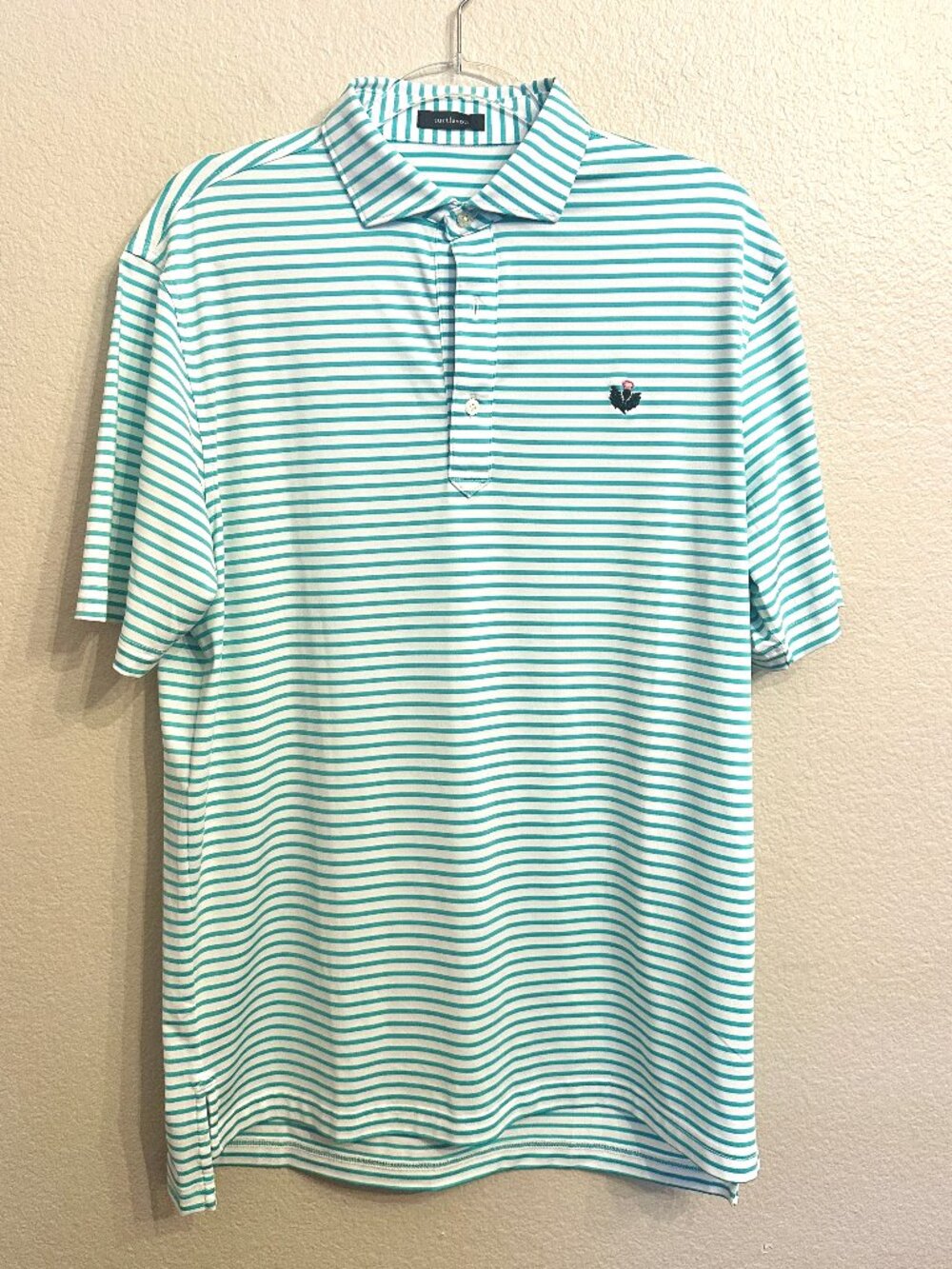Turtleson Men's Golf Polo Teal Stripes Club Logo